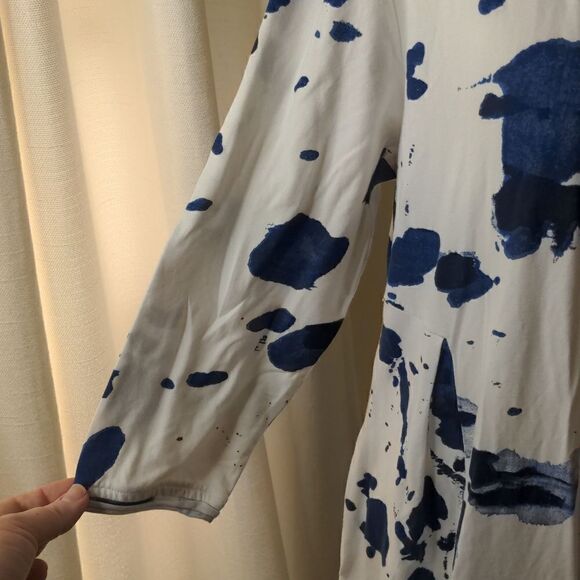 Snapdragon & Twig Small White Dress with Blue Splatter design, NEW - Picture 5 of 12